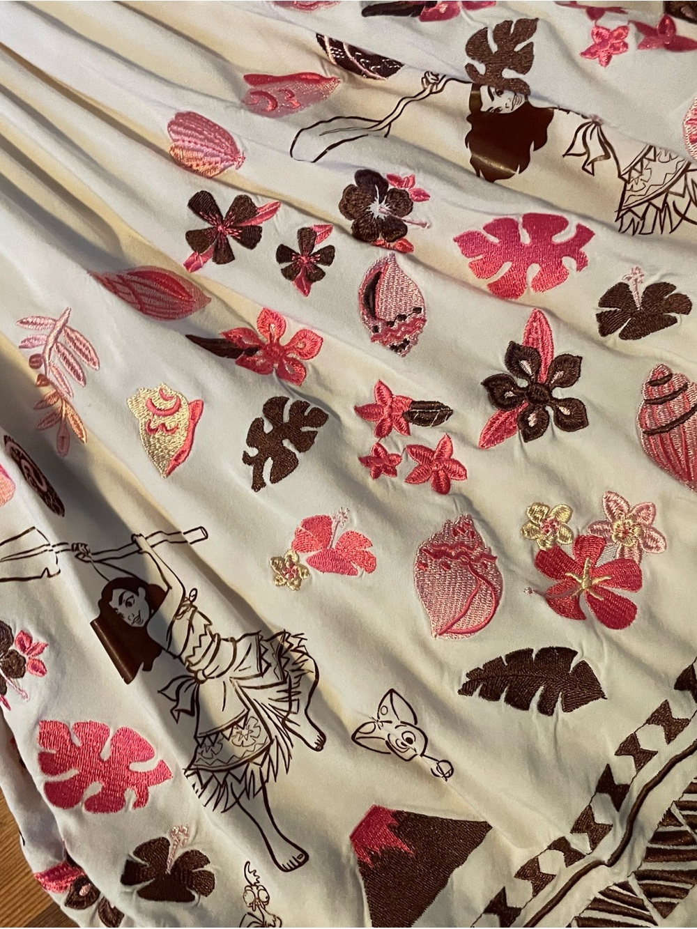 Moana White Dress with Pink & Brown Floral Border - Picture 2 of 3